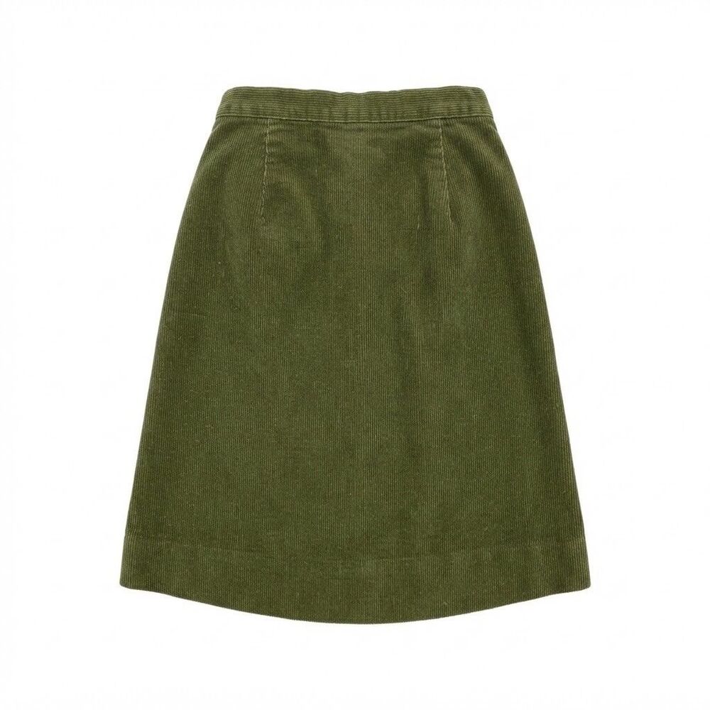 Vintage 70s Handmade Green Corduroy Skirt Women M knee length Midi A-Line Retro